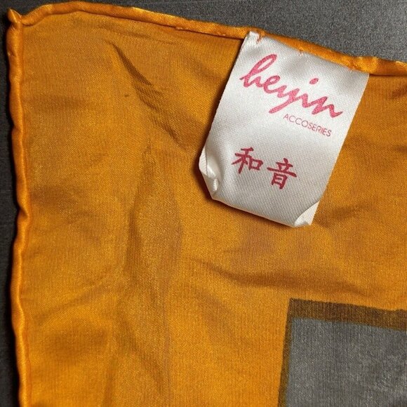 Vintage Fashion Scarf 100% Silk Orange Fall Autumn Leaves Japan Neck Head Wrap - Picture 7 of 9